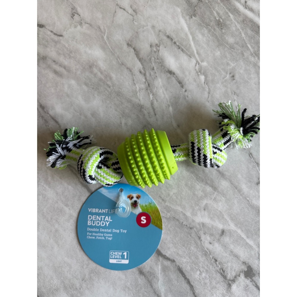 Vibrant Life Dental Buddy Dog Toy Small Green New Chew Level 1 Rope Rubber